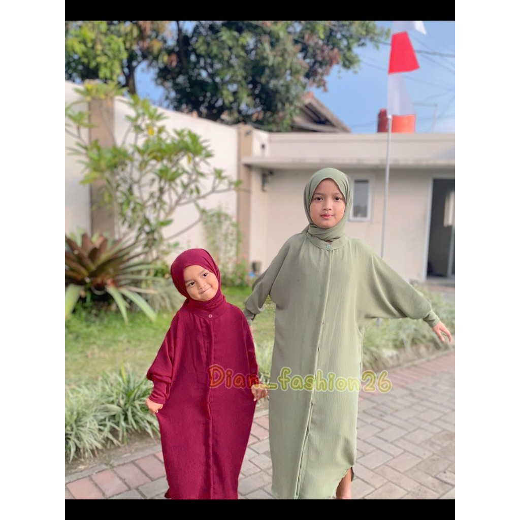 Alya Dres Gamis Anak Set Hijab Usia 1-12tahun Material Cringkle Airflow Lembut Gamis Anak Perempuan 