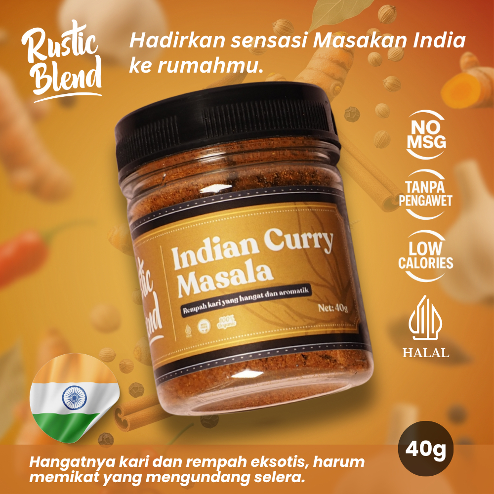 

Dry Rub Bumbu Dapur Instan Rasa Kari India | Indian Curry Masala Rendah kalori Tanpa Gula No MSG 40g