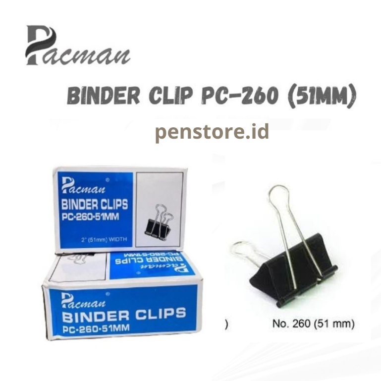 

(1 Pack isi 12 Pcs) Binder Clip PACMAN No. 260 / Penjepit Kertas Besar Hitam