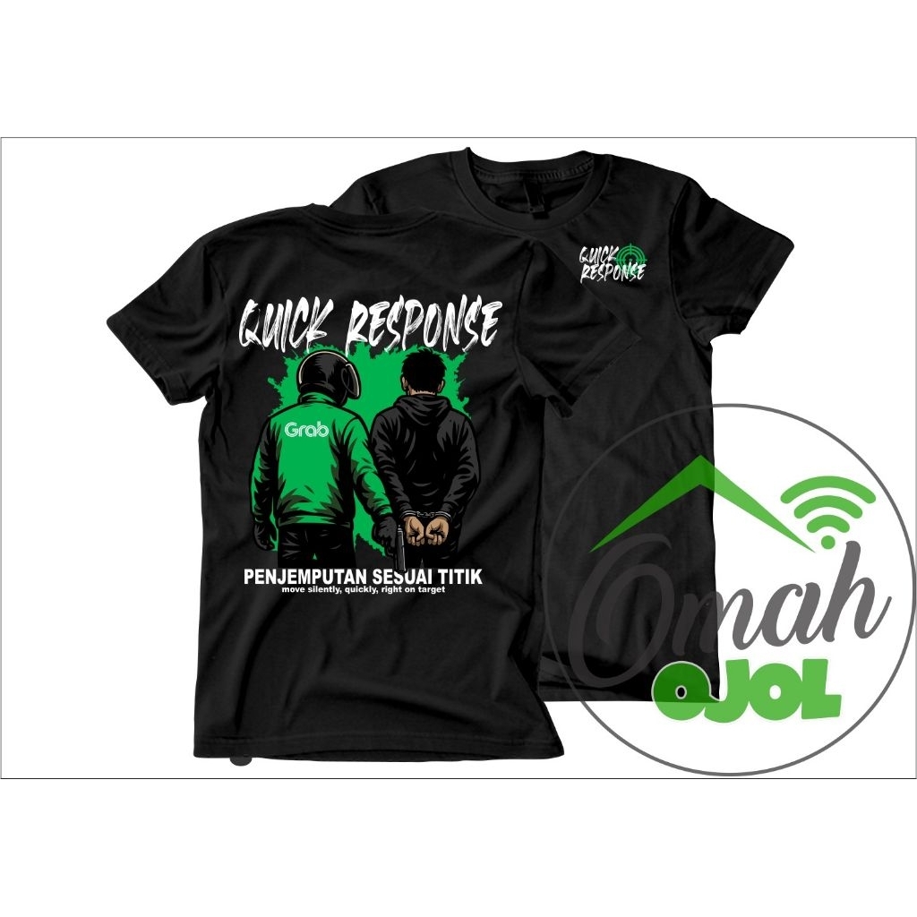KAOS QUICK RESPONSE VERSI OJOL PRIA WANITA LENGAN PANJANG LENGAN PENDEK HITAM SABLON DEPAN BELAKANG