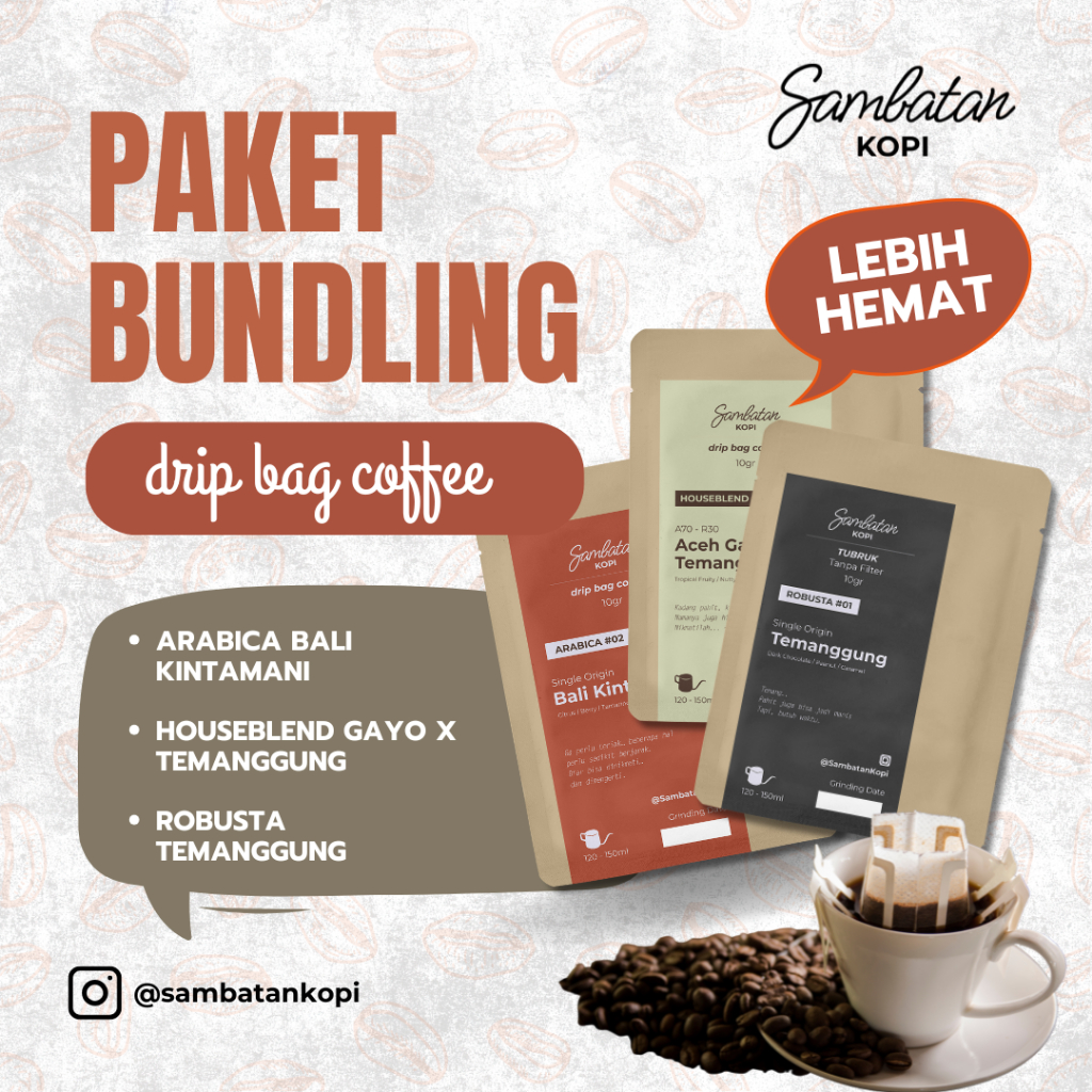 

Paket Kopi Drip Bag Arabica Aceh Gayo dan Robusta Temanggung