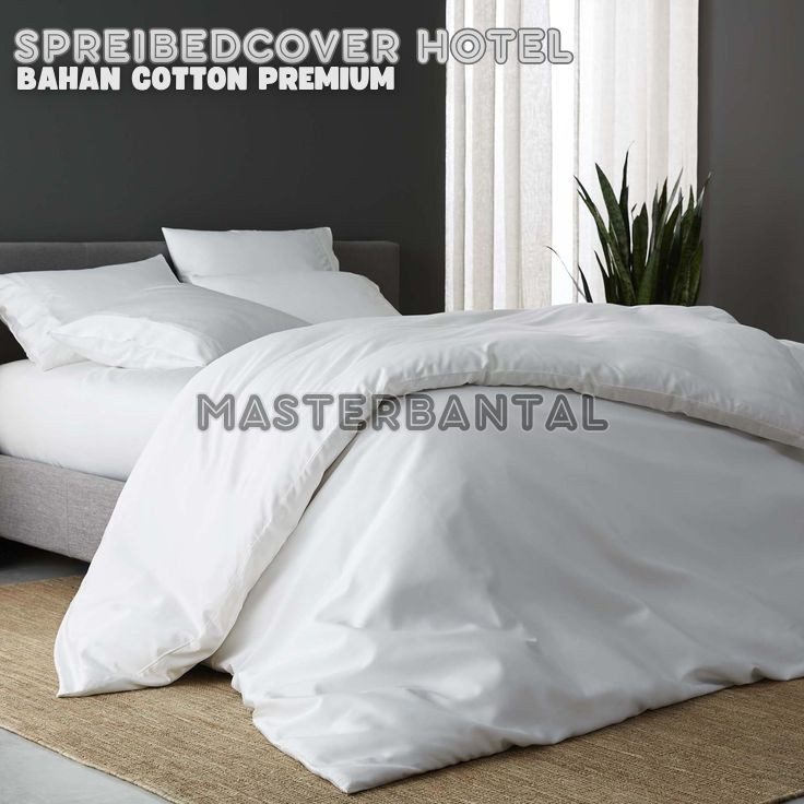 Bedcover Sprei Set Hotel Bahan Katun TC200 Warna Putih Polos Mewah Sprei Anti Geser