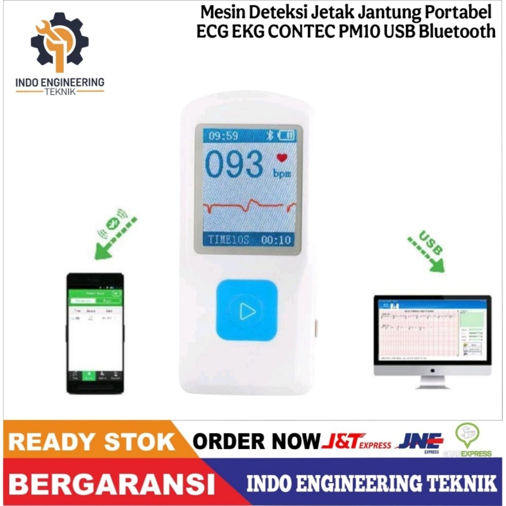Mesin Deteksi Jetak Jantung Portabel ECG EKG CONTEC PM10 USB Bluetooth