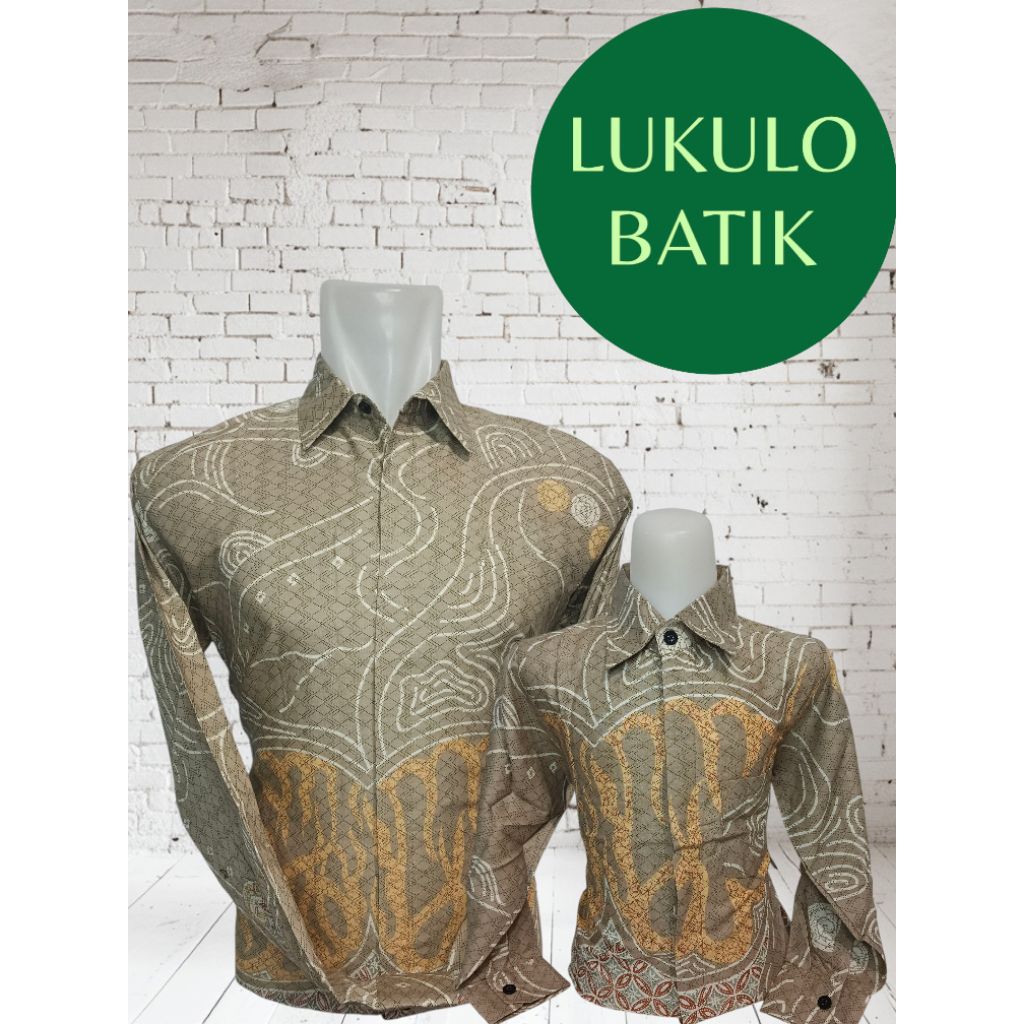 KEMEJA BATIK CREAM GADING MEWAH COUPLE AYAH DAN ANAK MOTIF PRABUSENO CREAM GADING PREMIUM BAHAN KATU