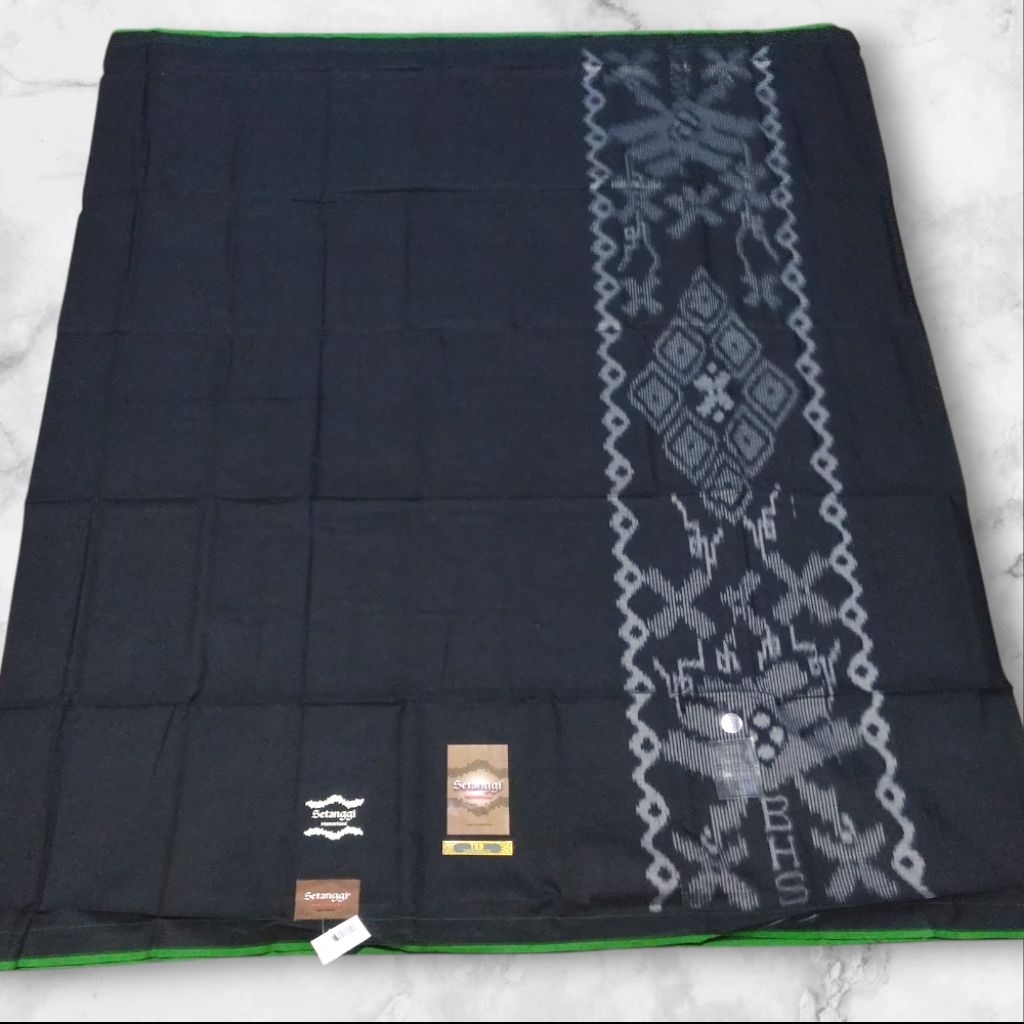 Sarung Tenun Setanggi BHS MERCERIZED Lawas bukan FS Sutra Warna Hitam Polos Tumpal Kembang