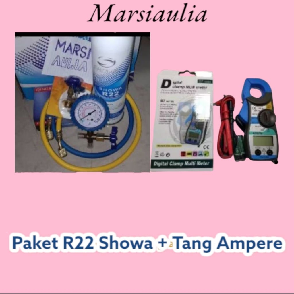 PAKET ISI FREON  r22 kaleng Showa / yukio /refrigerant / R22 LENGKAP Dgn TANG AMPERE amper 87 series