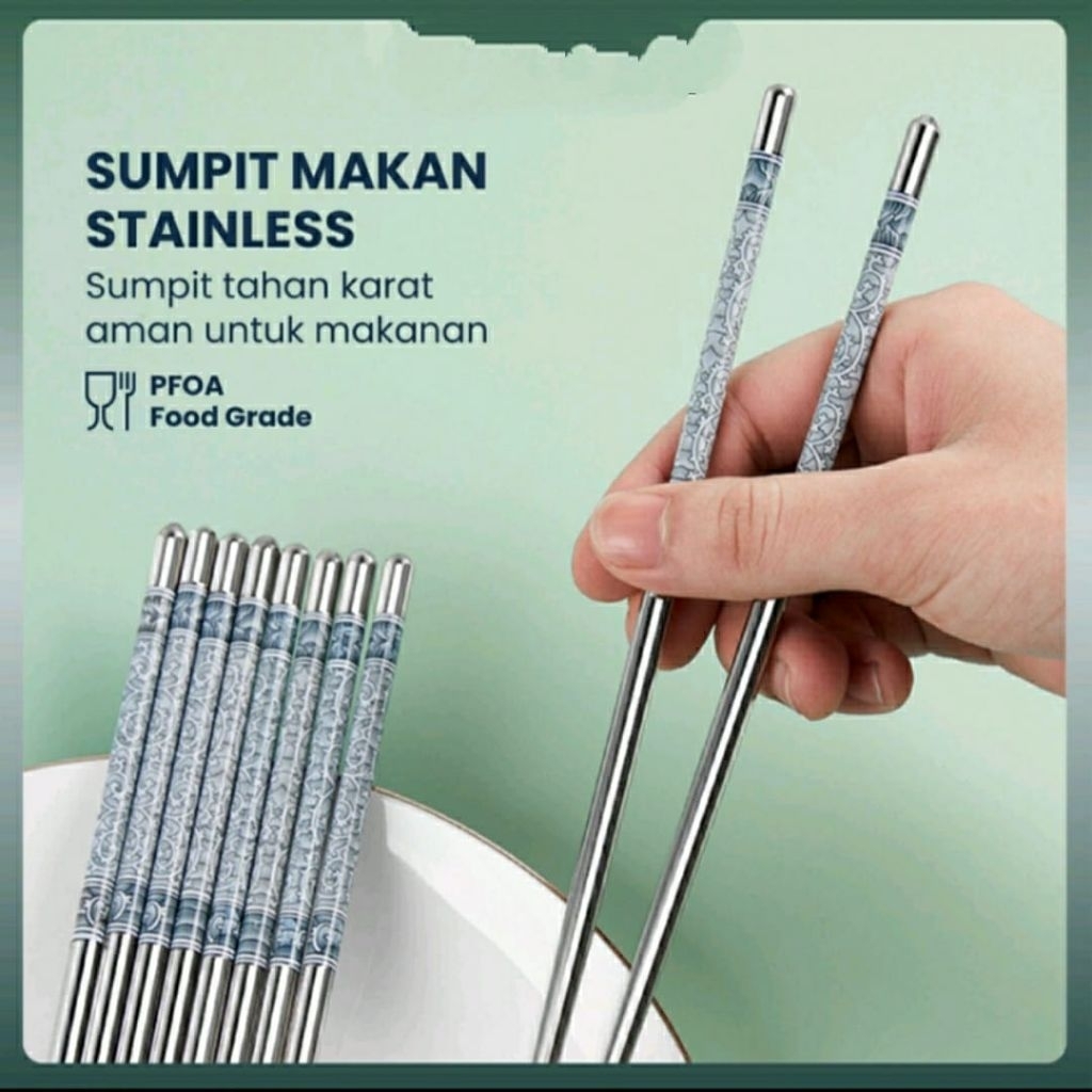 Sumpit Stainless steel 1 pasang Sumpit Motif/Sumpit Korea/Sumpit Polos Medan Sumatra Utara