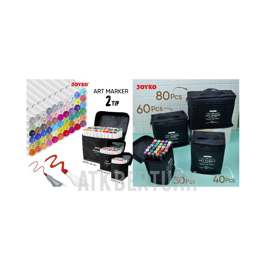 

JOYKO ARMK66 ARMK74 DUAL TIP ART MARKER SET 30 40 60 80 SPIDOL STABILO GAMBAR