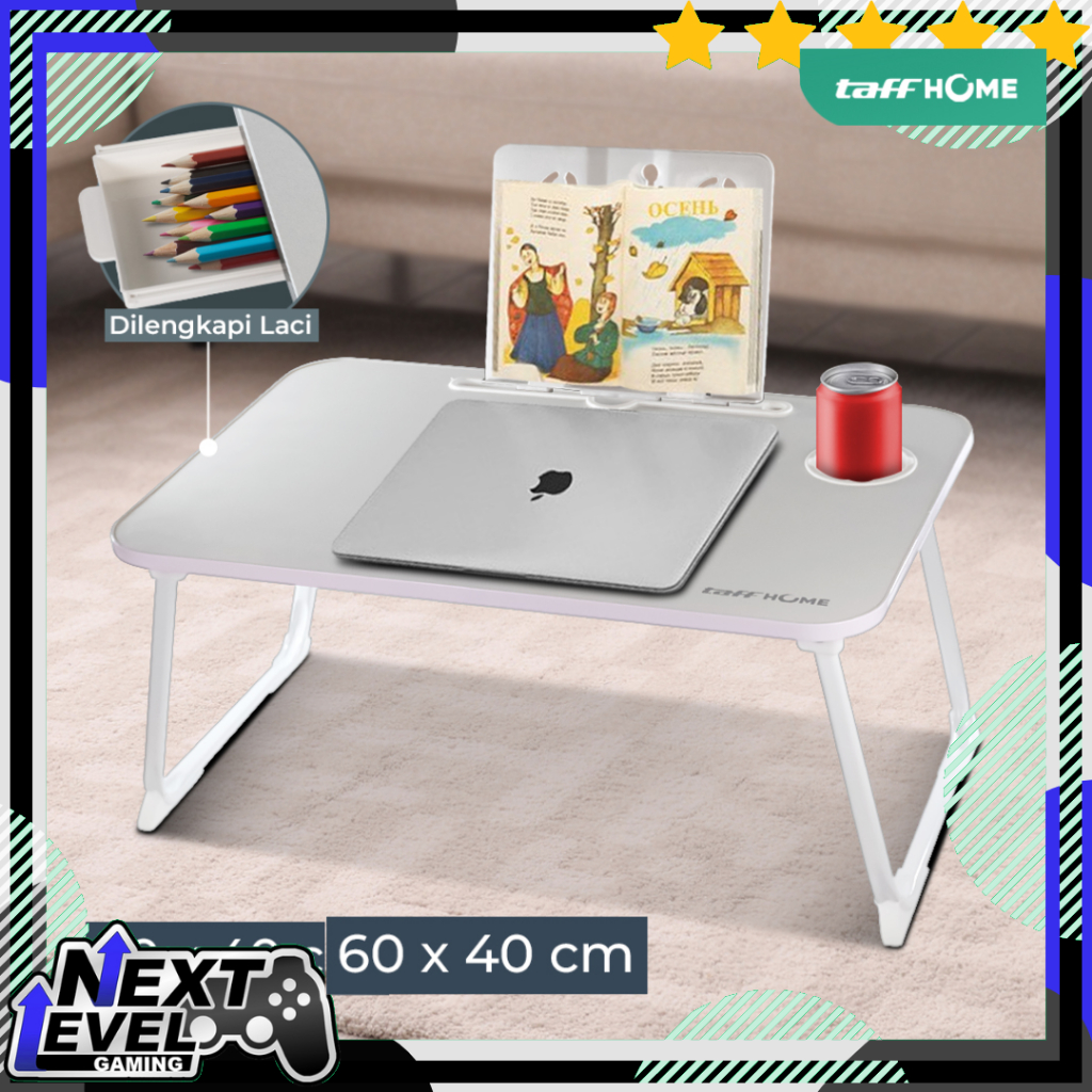 Meja Lipat Laptop Serbaguna / Meja Belajar Lipat dengan Laci dan Holder Cup - TaffHome BO-67