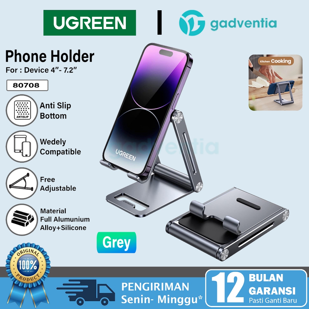 Ugreen Dudukan Stand Holder Dudukan HP Untuk iPhone Oppo Samsung Phone Foldable Metal Aluminum 80708
