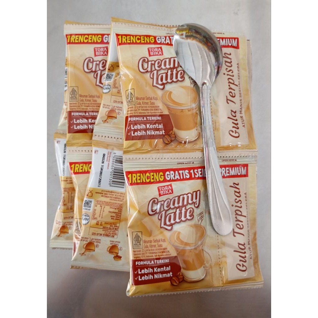 

Torabika creamy latte gula terpisah 10sachet gratis sendok premium