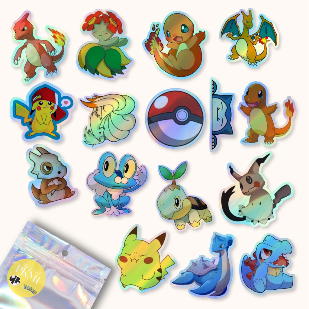 

[1 Pack] Sticker Hologram Pokemon Premium Laminasi , Stiker Hologra Game Pokemon Premium Isi Banyak Dekorasi Laptop Tumblr Gitar