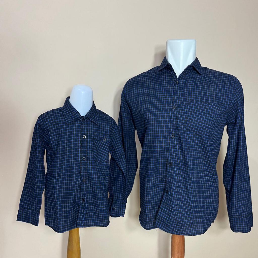 Kemeja Couple Ayah Anak Flanel Kotak-Kotak Biru Lengan Panjang CAA2