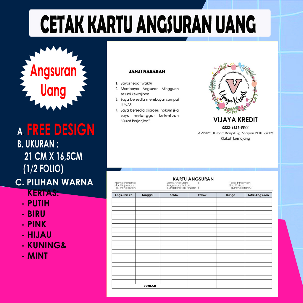 

ES88 Kartu Home Kredit Uang/Bufalo 21x16cm Bolak Balik