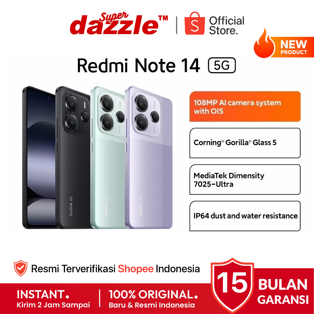 [ TERLARIS ] HP Xiaomi Redmi Note 14 5G 12/512 8/256 8/128 6/128 GB Original 100% Garansi Resmi 15 B