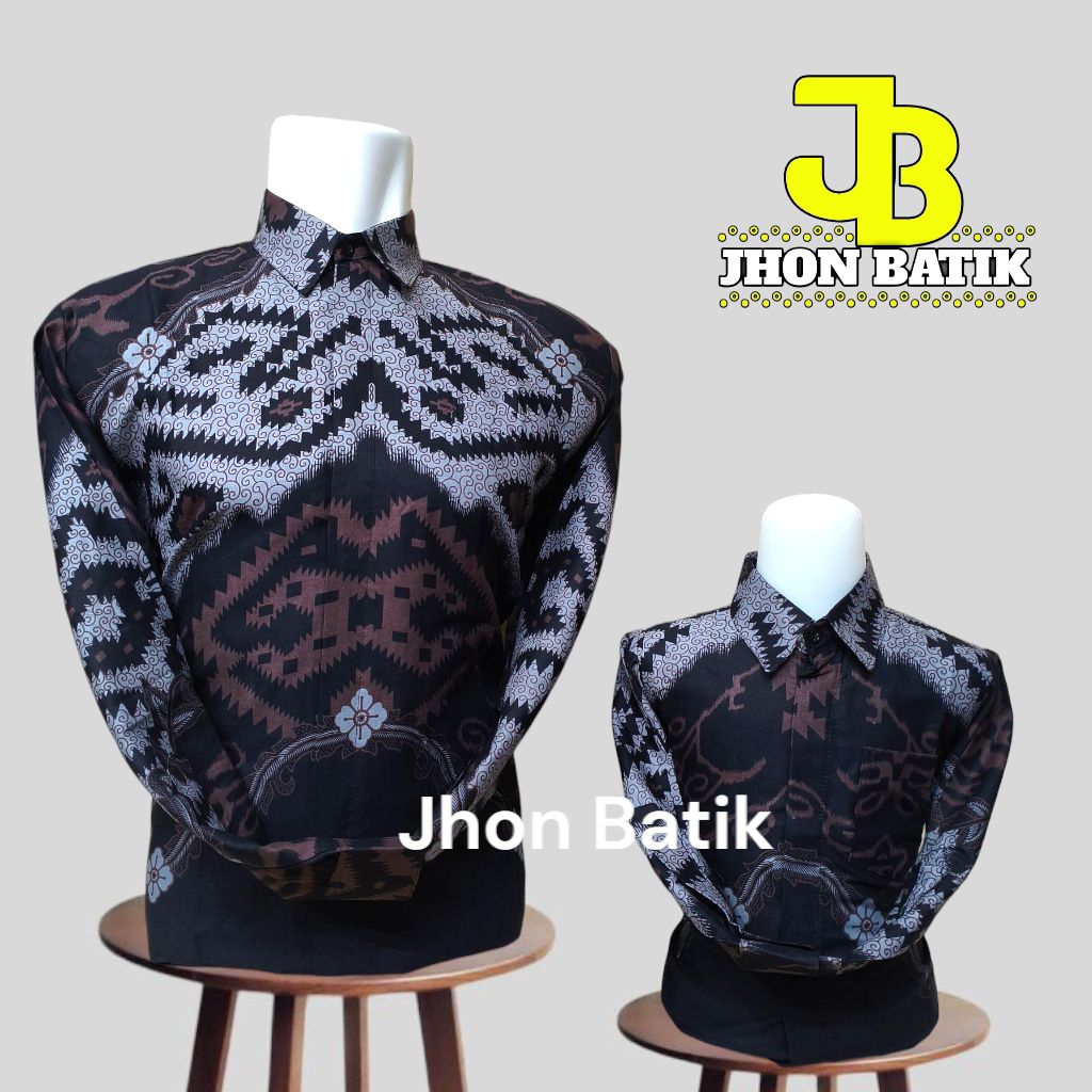Kemeja Batik Hitam Silver Songket Couple Ayah Dan Anak Bahan Katun Lapis Furing//batik couple ayah a