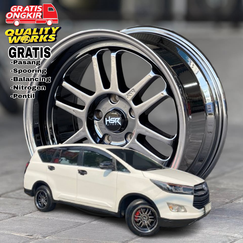 Velg Mobil Innova Reborn Ring 17 Velg Racing Black Chrome R17 HSR Wheel BLY