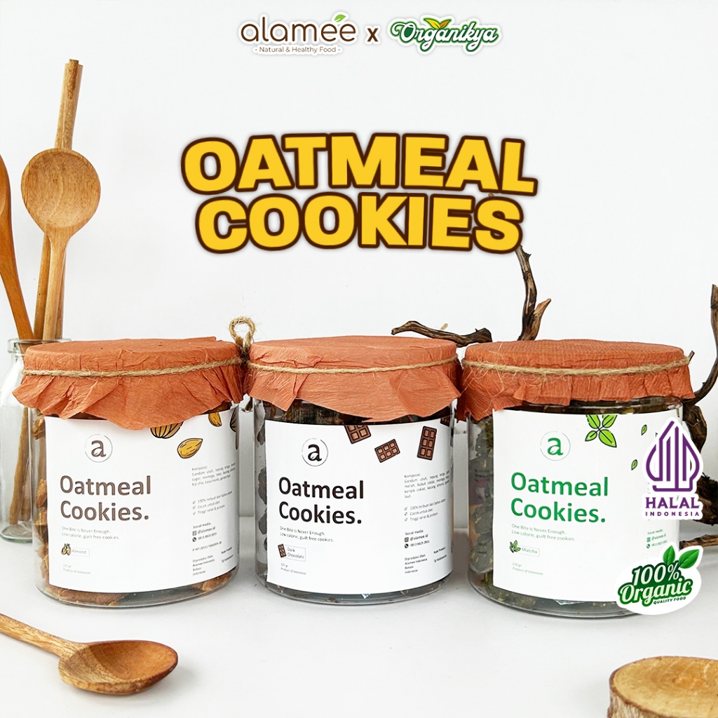 

ALAMEE Oatmeal Diet Cookies Cemilan Almond Matcha Dark Choco Snack Kue Sehat 225gr organikya