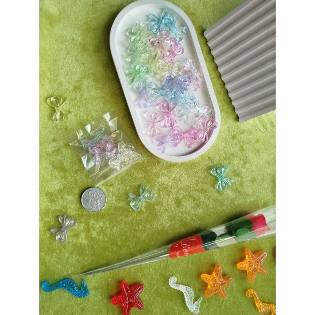 

6 pcs Manik Murah Pita Jurai Mini/ Manik Pita Kado Bening