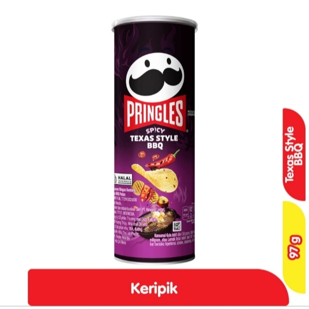 

Pringles Snack Keripik Kentang Spicy Texas Style Barbekiu Kaleng 97 g