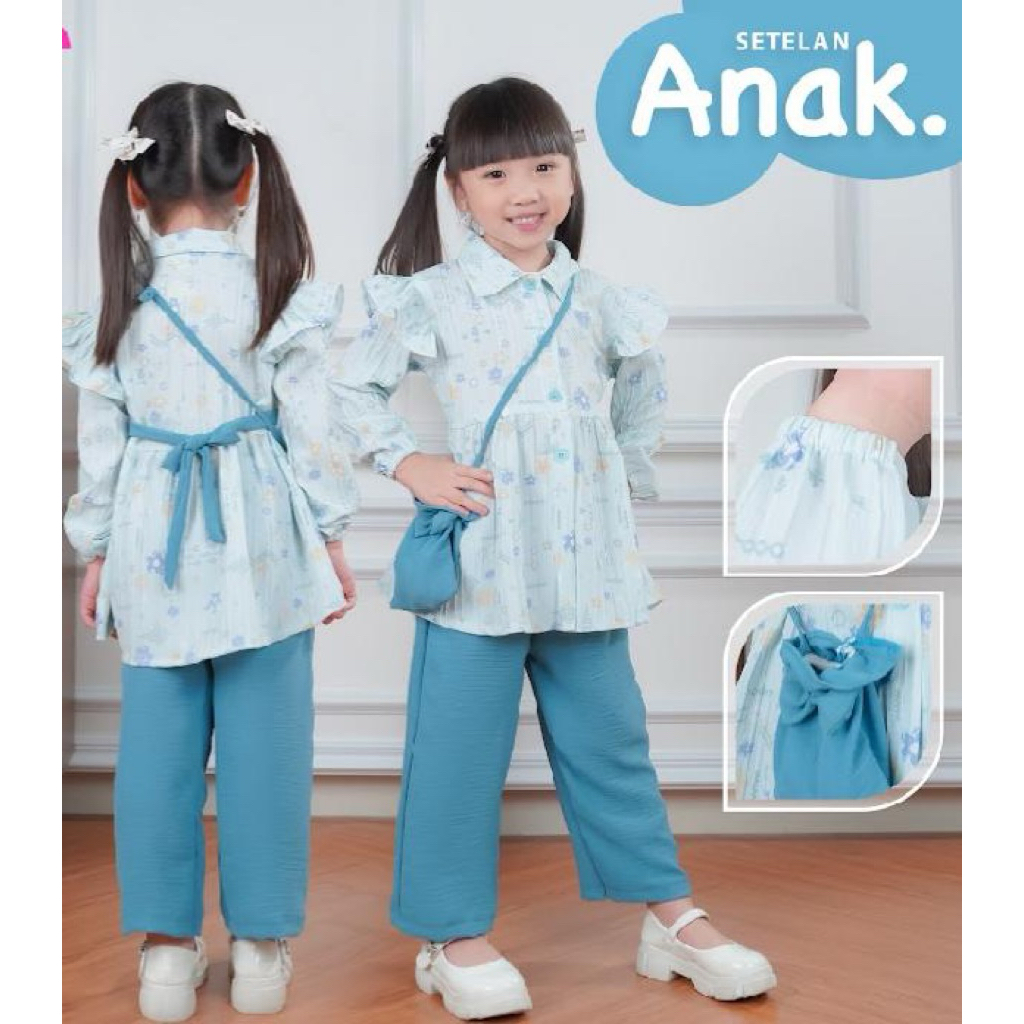 Setelan Anak Perempuan Crinckel Bordir Terbaru | Baju Set Cewek Usia 3-12 Tahun Modis & Nyaman