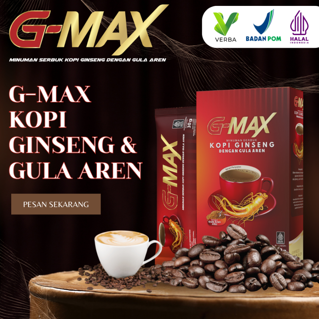 

Kopi G-MAX Original Kopi Ginseng Suplemen Penambah Stamina - Kopi gmax 1 sachet - ( Halal & Bpom )