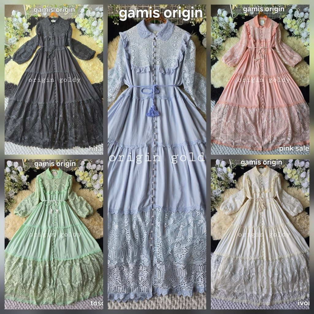 gamis origin, dress goldy, Dress Maxi, gamis bangkok, gamis putih, white maxi, dress katun bordir, g