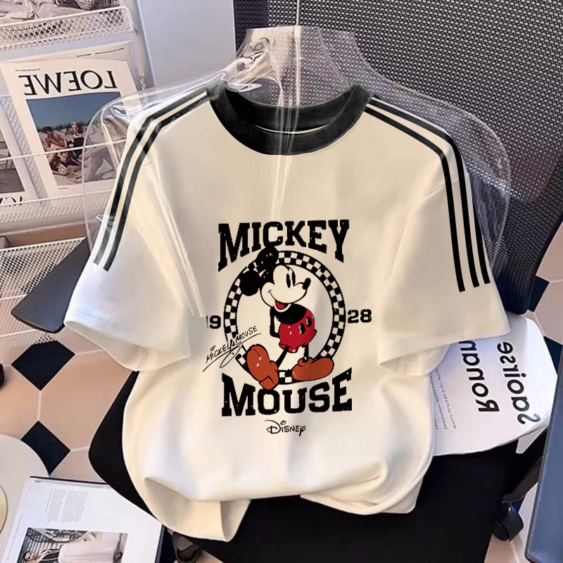 XZHAINV Kaos lengan pendek cetak Mickey Mouse wanita Korea/pakaian wanita lengan pendek putih/versi 