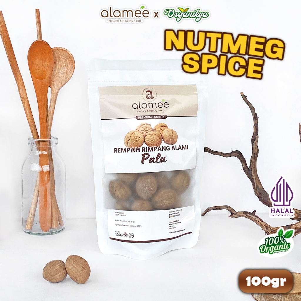 

ALAMEE Biji Pala Utuh Rempah Kering Nutmeg Whole Rimpang Organik Bumbu Seasoning 100gr organikya