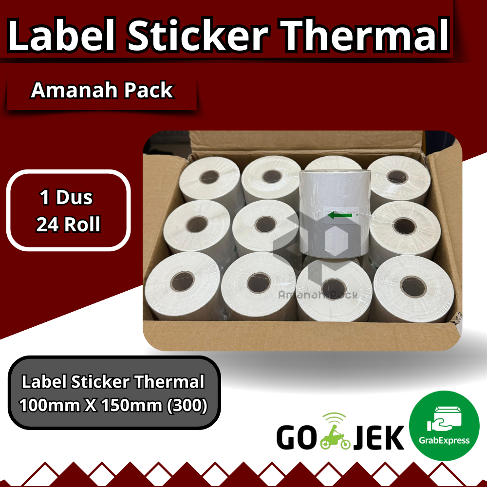 

LABEL STICKER THERMAL & CONTINOUS PAPER THERMAL 100 X 150 mm" isi 300pcs (1dus isi 24 Roll)