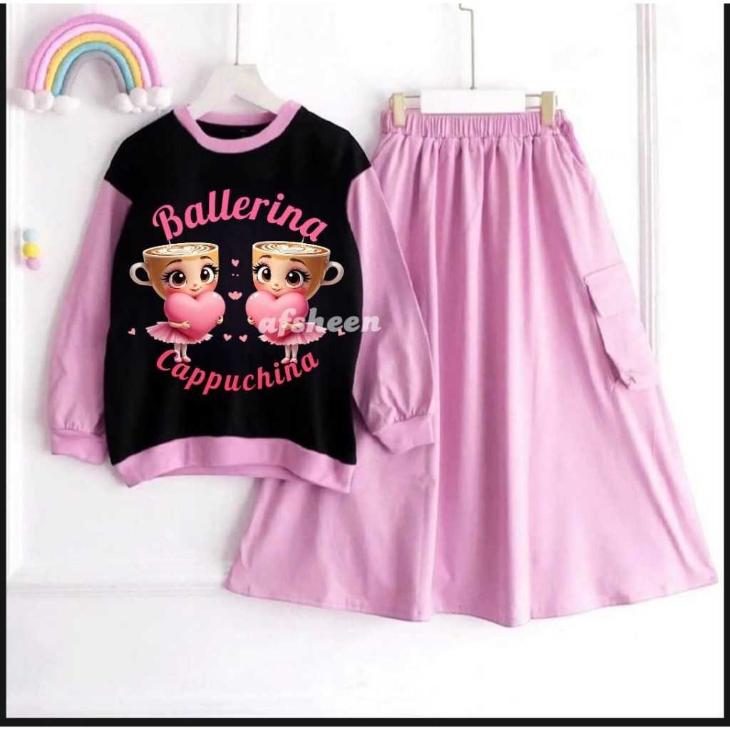 Baju anomali ballerina kembar setelan rok anak perempuan 3-12tahun