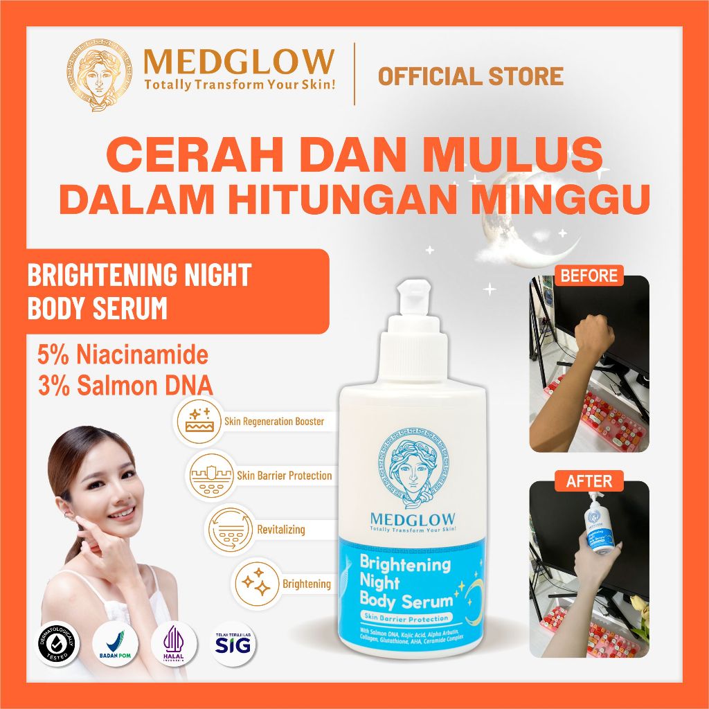 𝐌𝐄𝐃𝐆𝐋𝐎𝐖 𝐂𝐋𝐈𝐍𝐈𝐂 Lotion Pemutih Malam PDRN Salmon DNA Alpha Arbutin AHA Kojic Acid Glutathione Collage