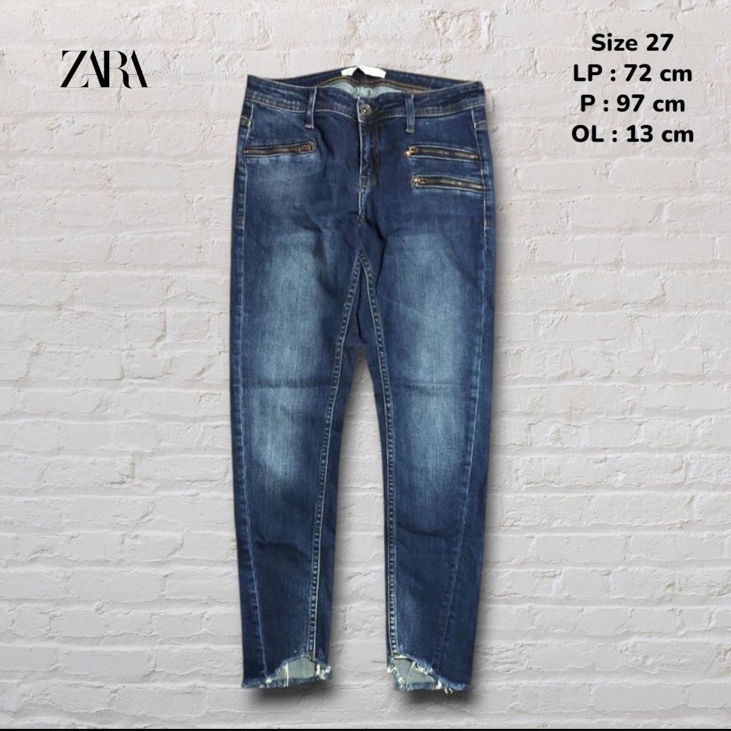 Size 27 Celana Panjang Jeans Zara Dark Blue Washed Fading Skinny Original Second Preloved #C2J20