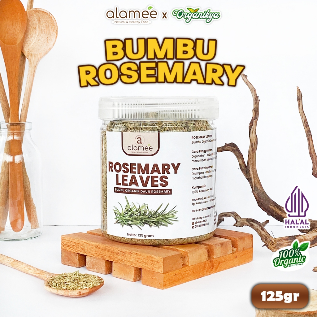 

Daun Rosemary Rosmari Kering Dried Leaves Seasoning Organik Murni Asli Bumbu Masak 125G organikya