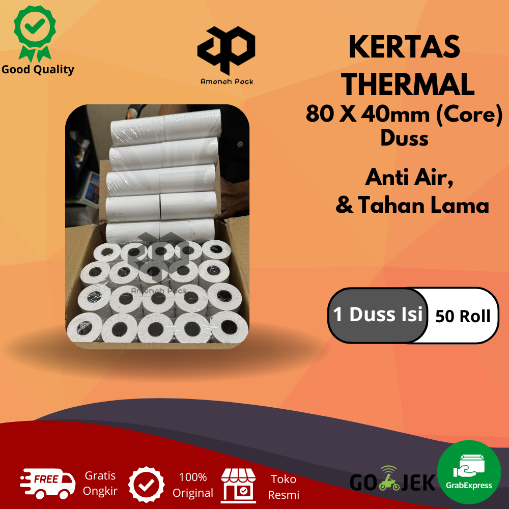 

KERTAS STRUK THERMAL PAPER ROLL 80x40 CORE (1 Dus isi 50 Roll )TERMAL EDC THERMAL PRINTER MINI BLUETOOTH