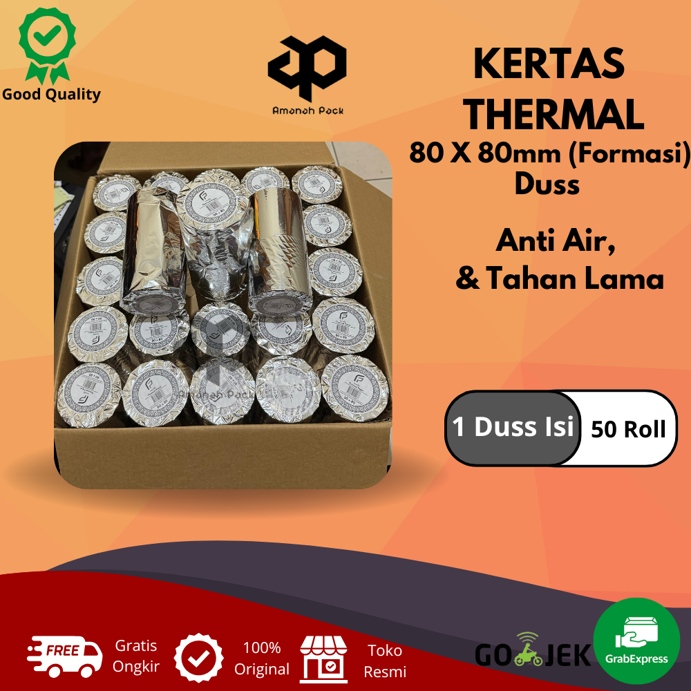 

KERTAS STRUK THERMAL 80mmX80mm ( 1 Dus isi 50Roll ) Struk Mesin EDC (Merek FORMASI PACK ) / KERTAS STRUK KASIR, Core 20-25 mm