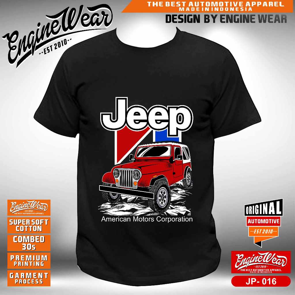 Kaos Jeep CJ7 Tshirt mobil Baju Jeep Offroad 4x4 4WD Four wheel drive wrangler rubicon otomotif 1 mr