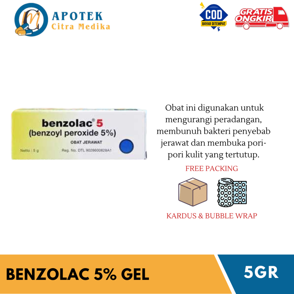 Benzolac 𝟓% 𝐆𝐄𝐋 - Mengobati Jerawat, Peradangan dan Menghilangkan Bekas Jerawat