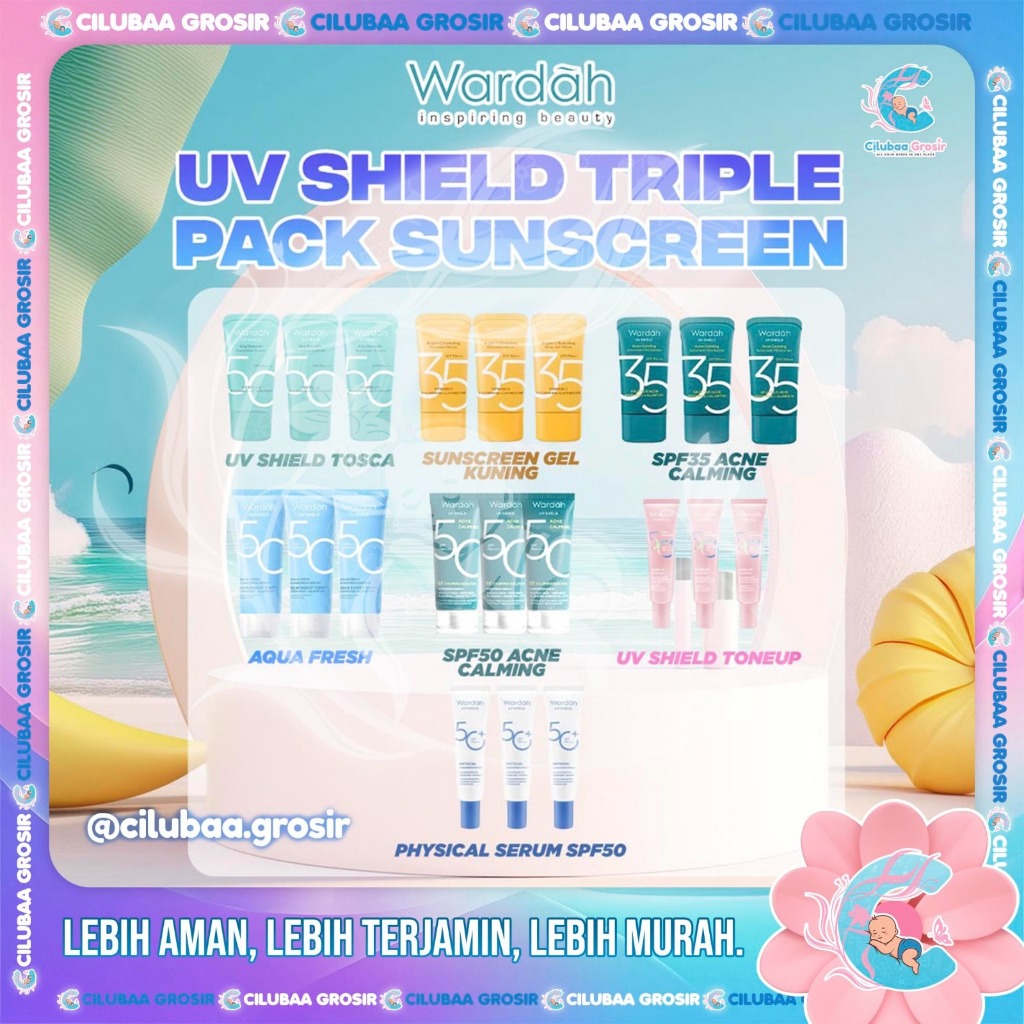 WARDAH Triple Pack UV Shield Sunscreen Gel SPF 35 SPF 50 || Acne Calming || Essensial Gel || Airy Sm