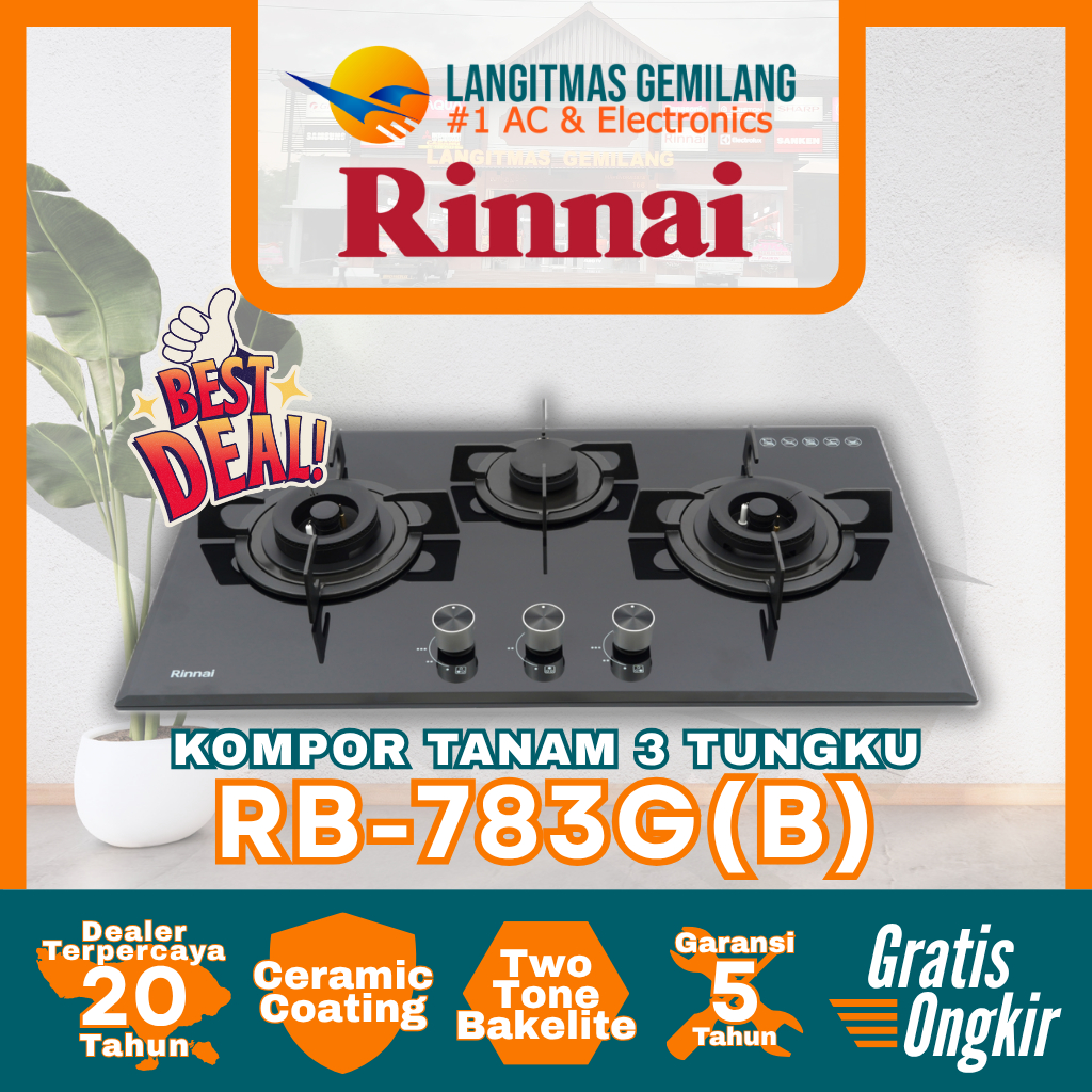 RINNAI KOMPOR TANAM 3 Tungku RB-783G(B)