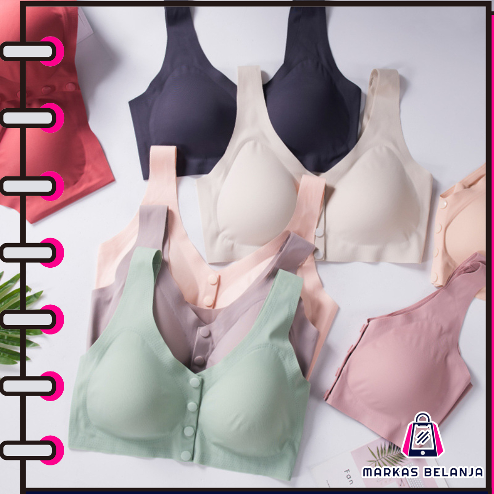 BRA522 Bra Sport Tanpa Kawat Kancing Depan Bahan Lembut BH Kehamilan Menyusui Sportbra Olahraga Y366