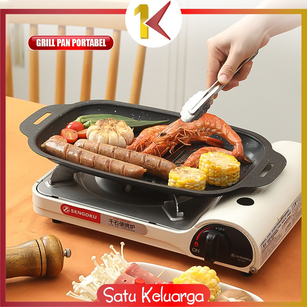 SK-C1338 Wajan Panggangan Panjang Portabel Grill Pan Korea Datar BBQ Anti Lengket Tahan Panas / Panc