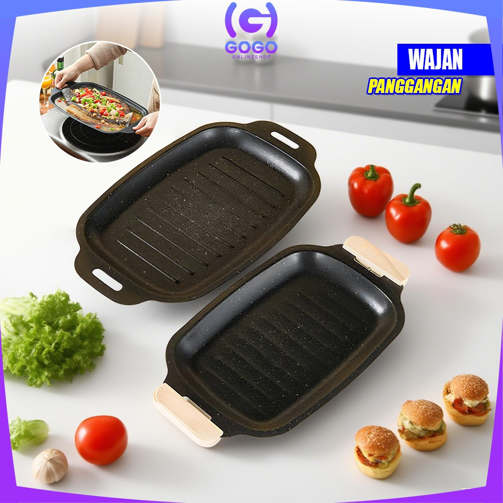 GOGO-C1338 Wajan Panggangan Panjang Portabel Grill Pan Korea Datar BBQ Anti Lengket Tahan Panas / Pa