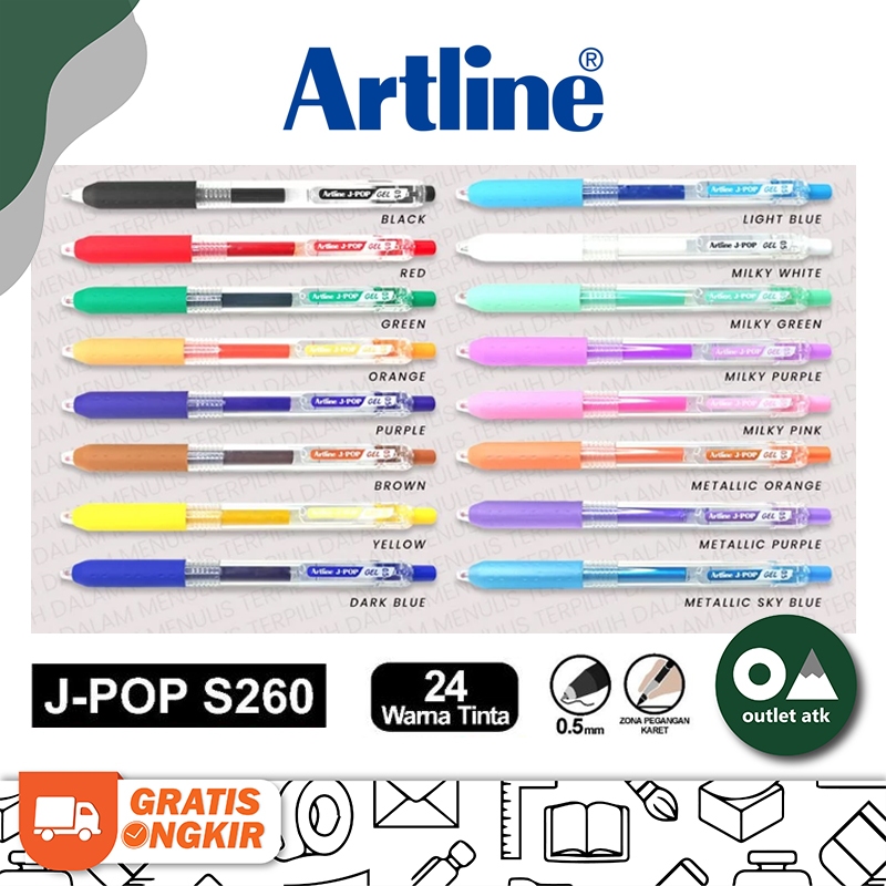 

Pulpen Cetek Gel Artline J-Pop Retractable Pen 0.5mm Jepang Asli EGB-S260