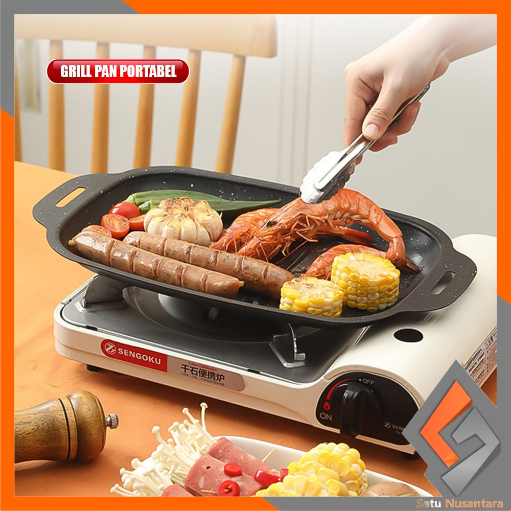 SN-C1338 Wajan Panggangan Panjang Portabel Grill Pan Korea Datar BBQ Anti Lengket Tahan Panas / Panc