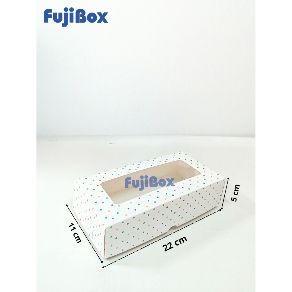 

( 10 Pcs ) Fuji Box Dus Kotak Kue Cake Brownies Pie Ivory Motif Polkadot Warna Warni 11 cm x 22 cm x 5 cm Putih Ivory Premium Jendela