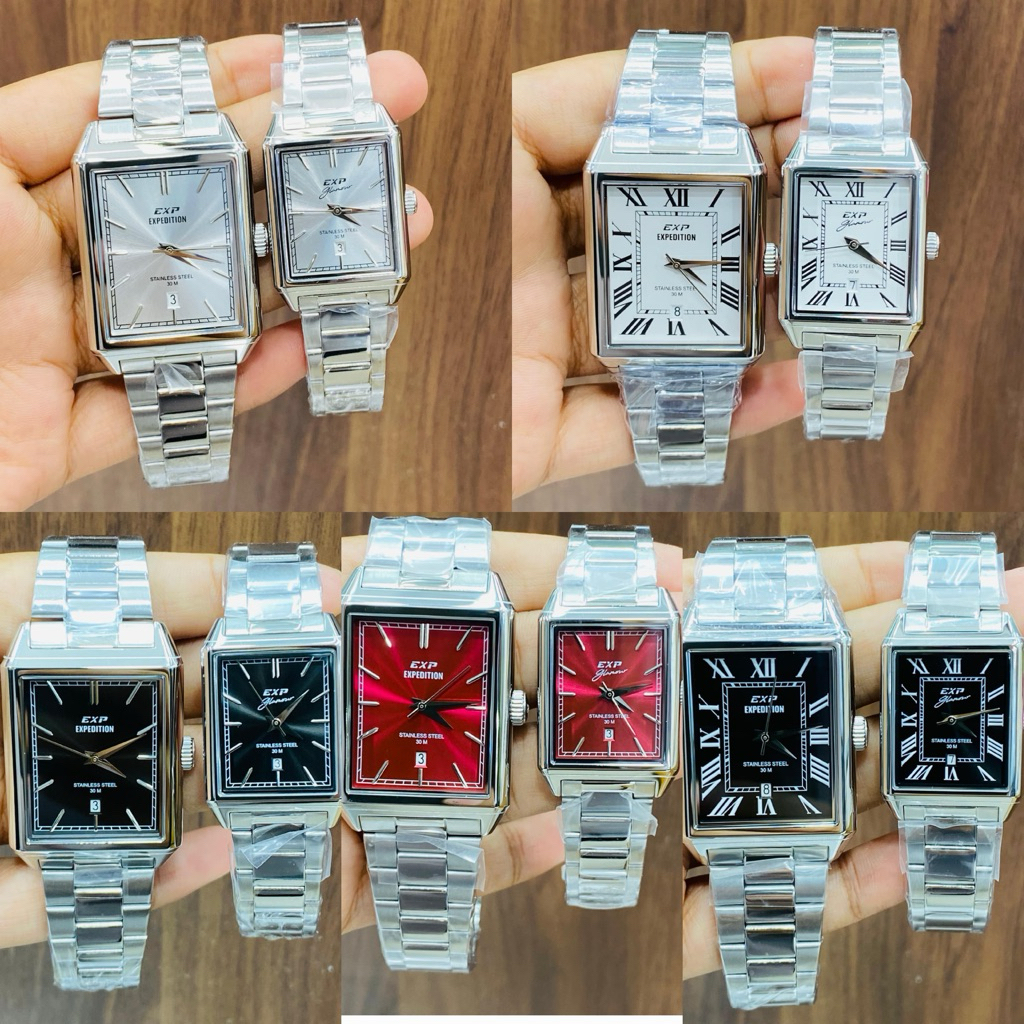 JAM TANGAN COUPLE EXPEDITION E 6866 E6866 EXP-6866 SILVER STAINLESS STEEL ORIGINAL