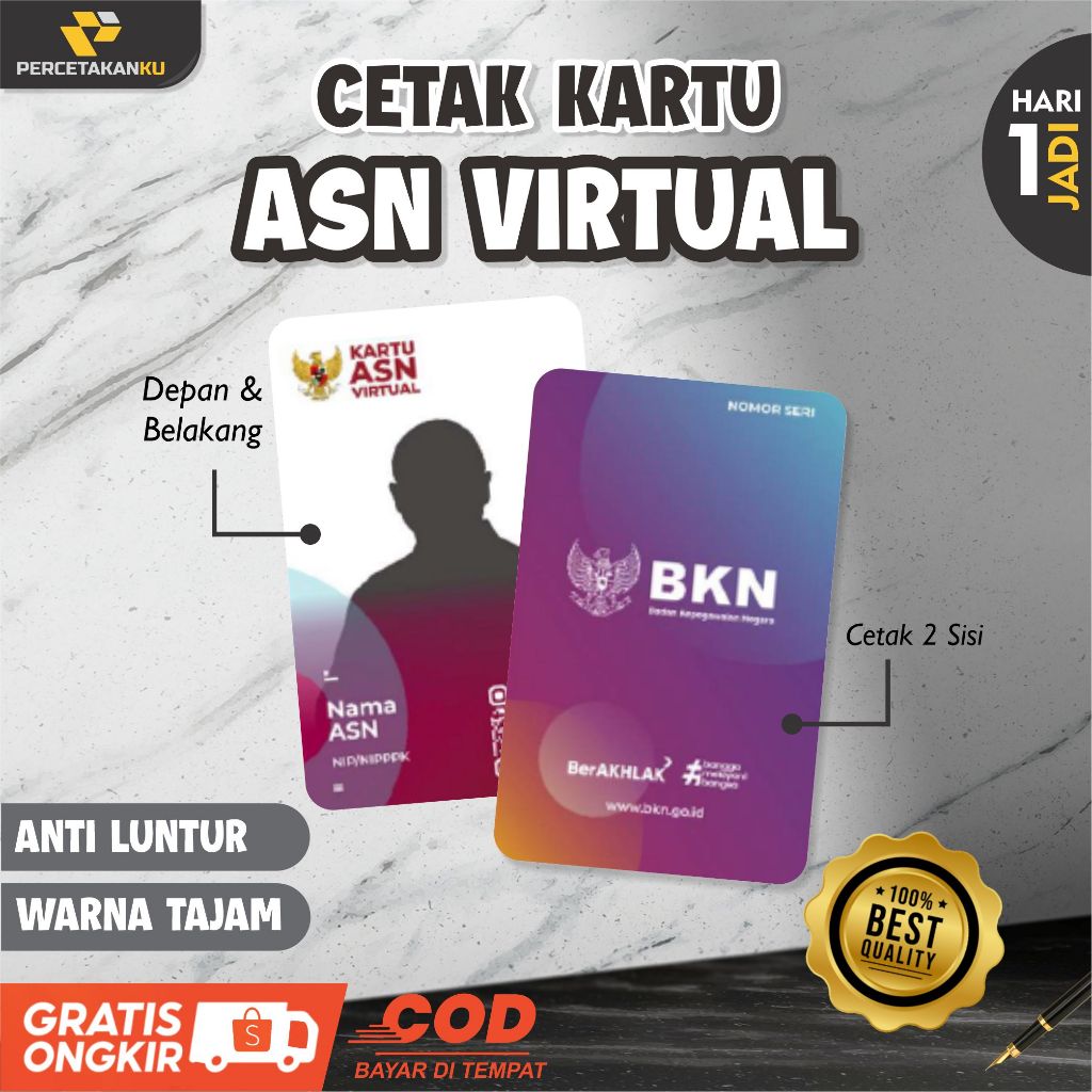 

Cetak Kartu ASN Virtual | Bisa Cetak Satuan | Bahan PVC Tebal 2 SISI Murah Anti Luntur