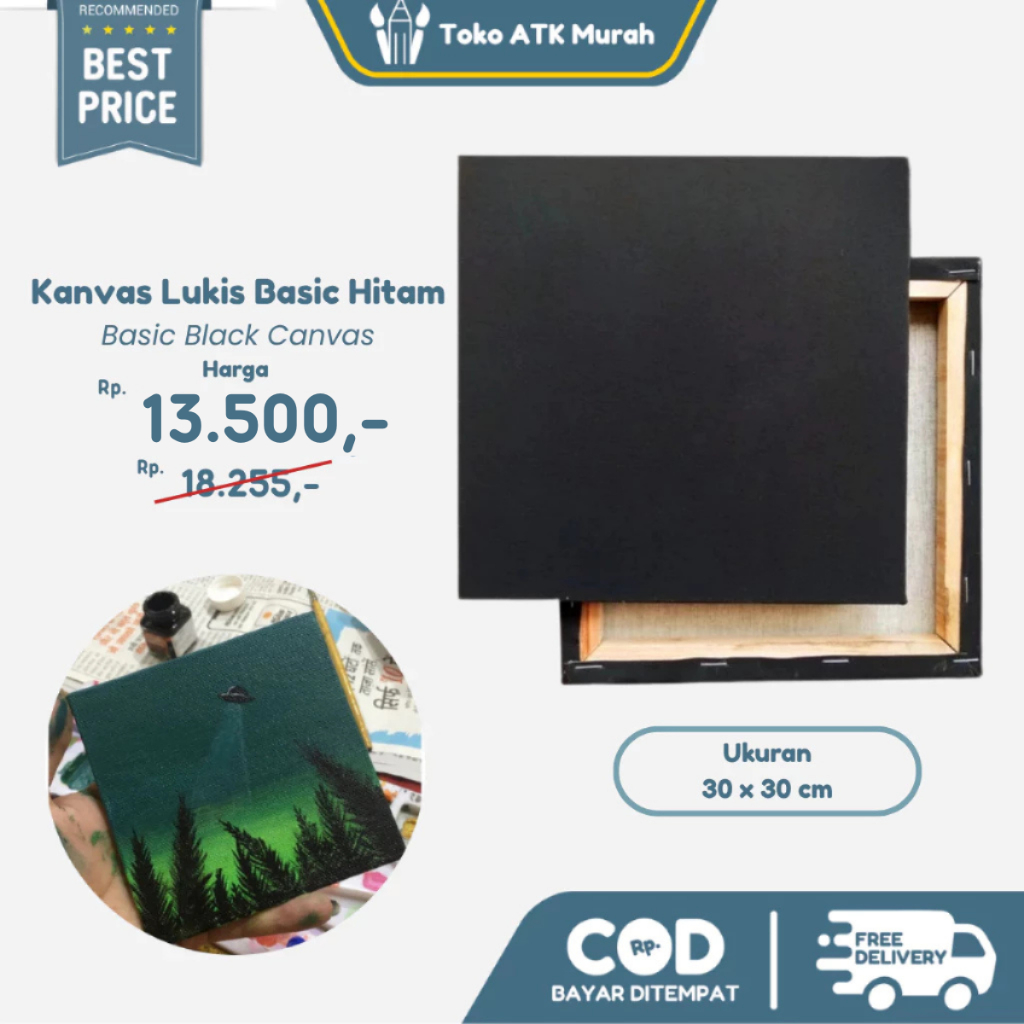 

Kanvas Lukis Hitam 30 x 30 cm/Canvas Board Black 30 x30 cm