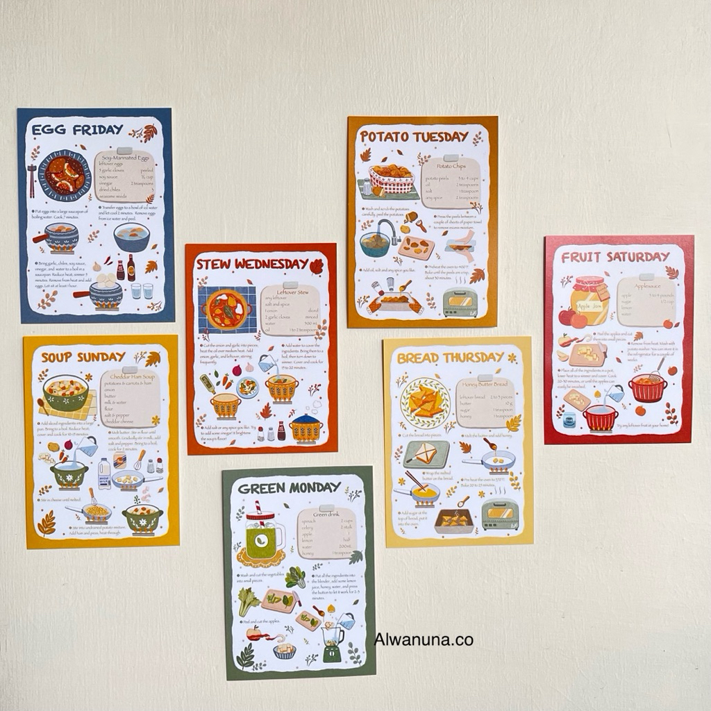 

7 lembar Poster one day one recipe dessert Cake Recipe Wall Decor paper kertas Dekorasi hiasan dinding resep kue dessert preppy aesthetic bullet junk journaling scrapbook resep kue cookies bread brownies cooking masak aesthetic